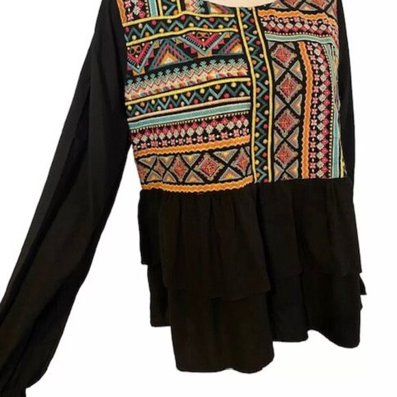 Savanna Jane Womens Boho Embroidered Peasant Blouse Black/Multi-Colored bohemian - Picture 3 of 7